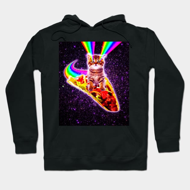 Rainbow Laser Eyes Galaxy Cat Riding Taco Hoodie by Random Galaxy